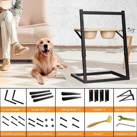 Mellart Elevated Dog Bowls for Large Dogs - Adjustable From  6.7"- 25" - Picture 5 of 9